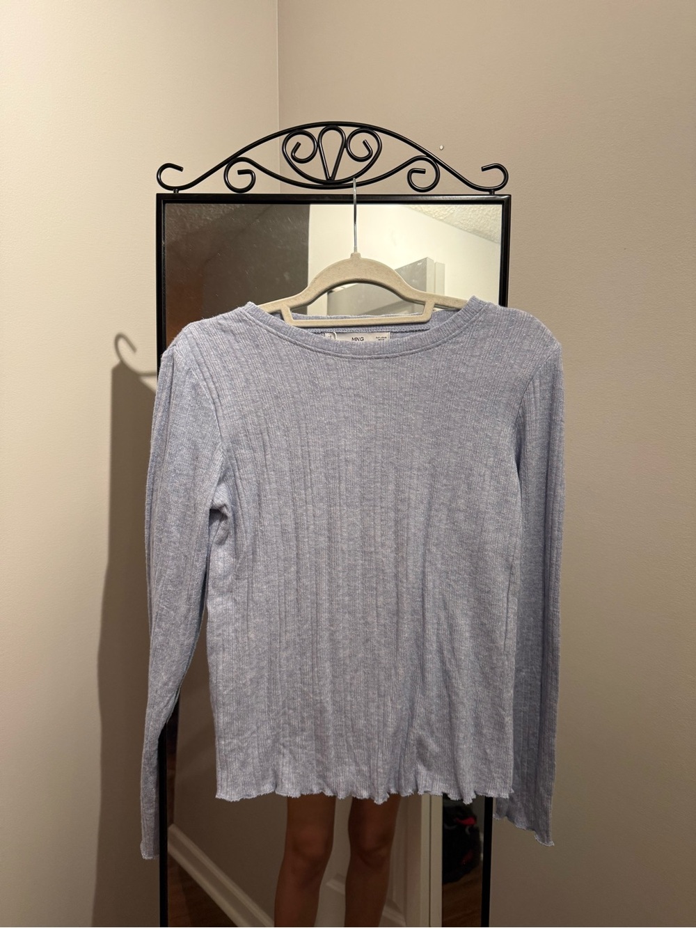 Mango Light Blue Ribbed Long-Sleeve Top